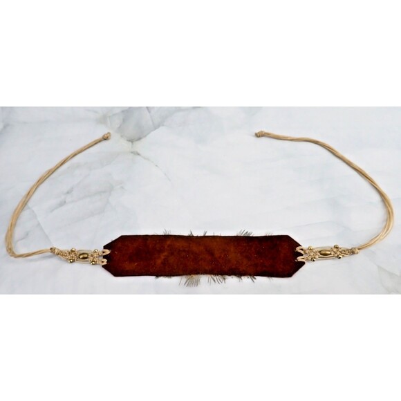 Western Feather Cowboy Hatband on Leather with Beaded Macrame Ties Adjustable - Picture 7 of 10